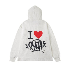 Syna World "I Heart Syna" Devil Graphic Oversized Fleece Hoodie (Oatmeal / Red / Black)