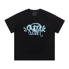 Syna World Vintage Oversized Graffiti Tag Graphic Tee (Black / Light Blue)
