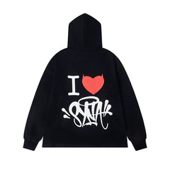 Syna World "I Heart Syna" Devil Graphic Oversized Fleece Hoodie (Black / Red / White)