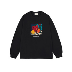 Drôle de Monsieur Black Fruit Still Life Graphic Print Long Sleeve Crewneck Sweatshirt