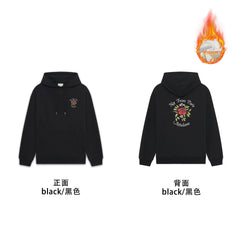 Drôle de Monsieur Black Rose Floral Graphic and "Not From Paris Madame" Print Heavyweight Fleece-Lined Drawstring Hoodie