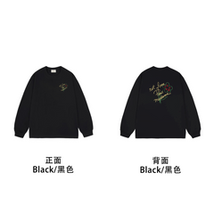 Drôle de Monsieur Black "Not From Paris Madame" Hand-Drawn Floral Graphic Print Long Sleeve Crewneck Sweatshirt