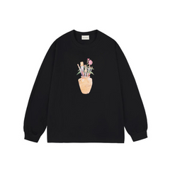Drôle de Monsieur Black Vase & Brushes Graphic Print Long Sleeve Crewneck Sweatshirt