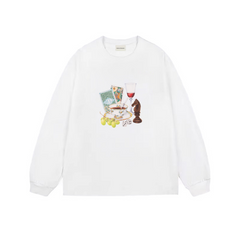 Drôle de Monsieur White Still Life Graphic Print Long Sleeve Crewneck Sweatshirt