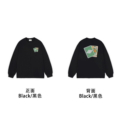 Drôle de Monsieur Black Playing Cards Graphic Print Long Sleeve Crewneck Sweatshirt