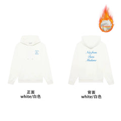 Drôle de Monsieur White Blue Cursive Script Slogan Heavyweight Hoodie