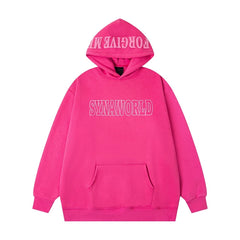 Syna World Hood Print Logo Oversized Fleece Hoodie (Hot Pink / White)