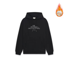 Drôle de Monsieur Black White Lettering Graphic Print Heavyweight Fleece-Lined Drawstring Hoodie