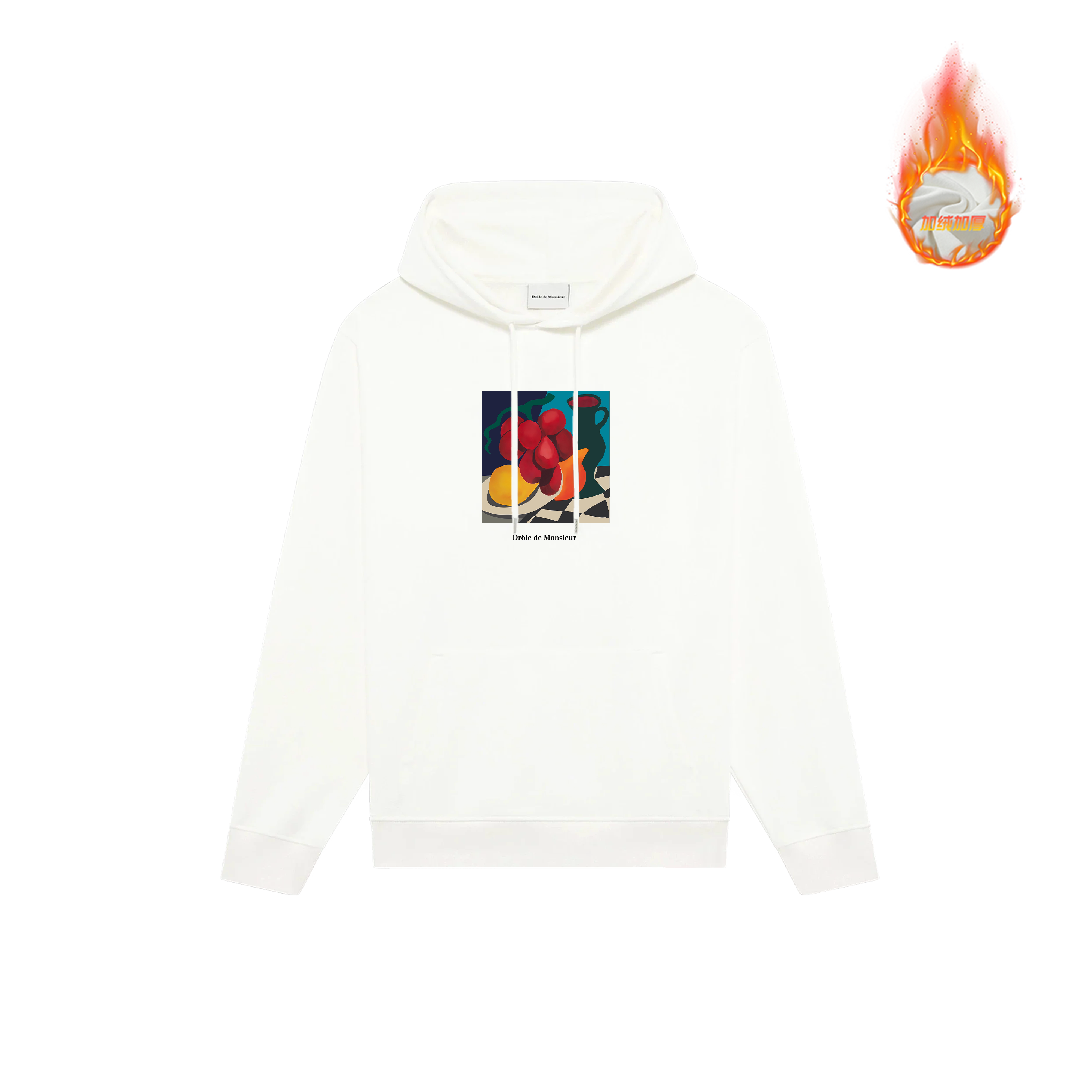 Drôle de Monsieur White Still Life Fruit Oil Painting Graphic Print Heavyweight Drawstring Hoodie