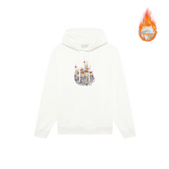Drôle de Monsieur White Champagne Glasses and Tray Graphic Print Heavyweight Fleece-Lined Drawstring Hoodie