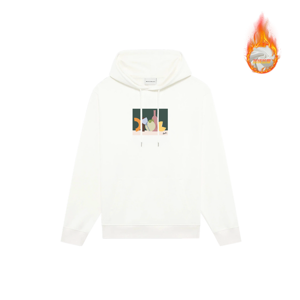 Drôle de Monsieur White Abstract Still Life Graphic Print Heavyweight Fleece-Lined Drawstring Hoodie