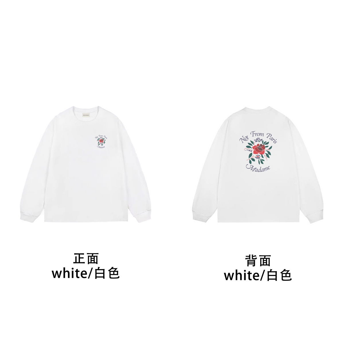 Drôle de Monsieur White Rose Graphic Print Long Sleeve Crewneck Sweatshirt