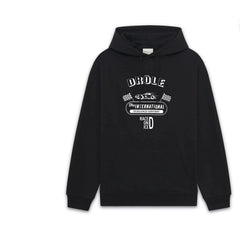 Drôle de Monsieur Black Vintage Racing Car and Slogan Graphic Print Heavyweight Drawstring Hoodie