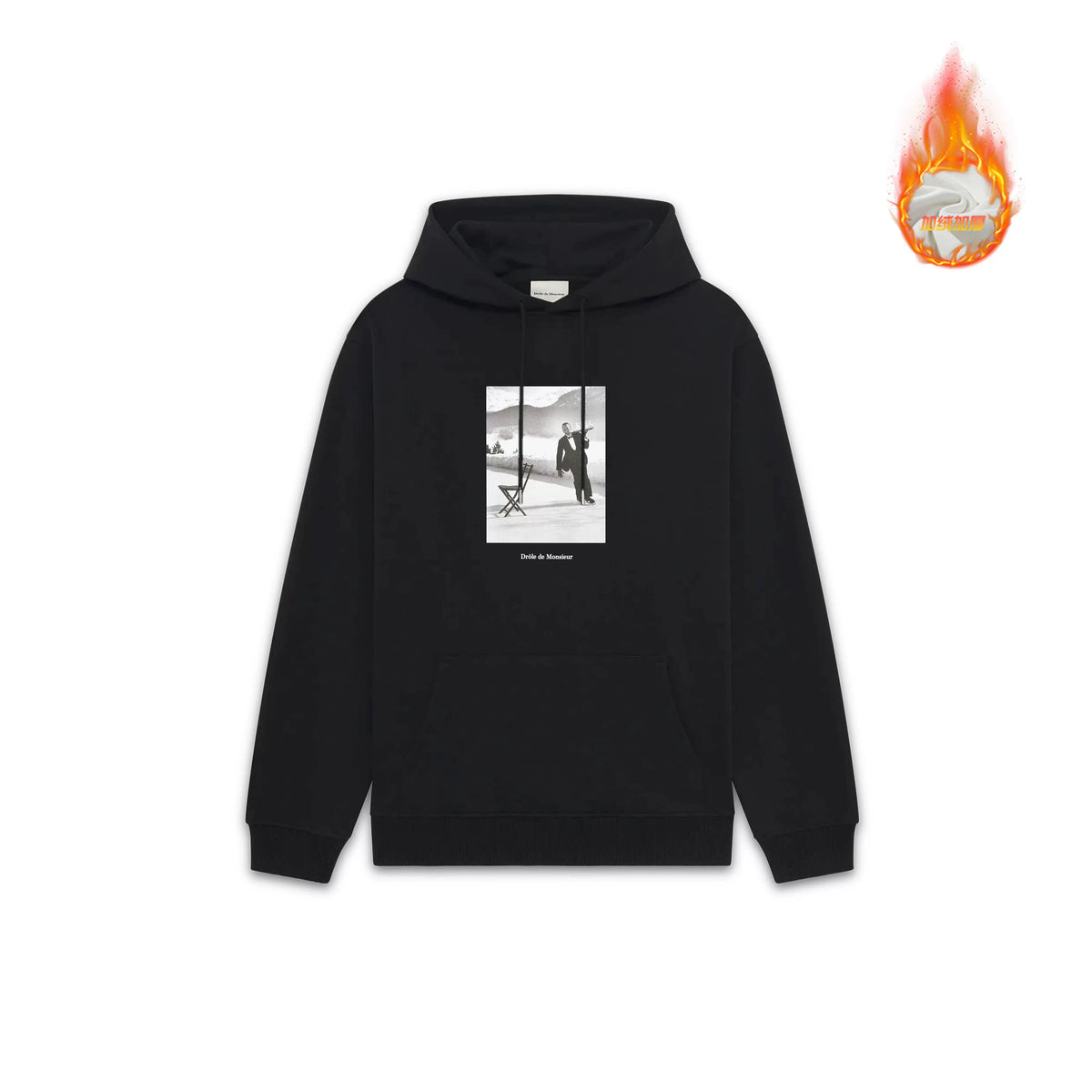 Drôle de Monsieur Black Vintage Photography Graphic Print Heavyweight Drawstring Hoodie