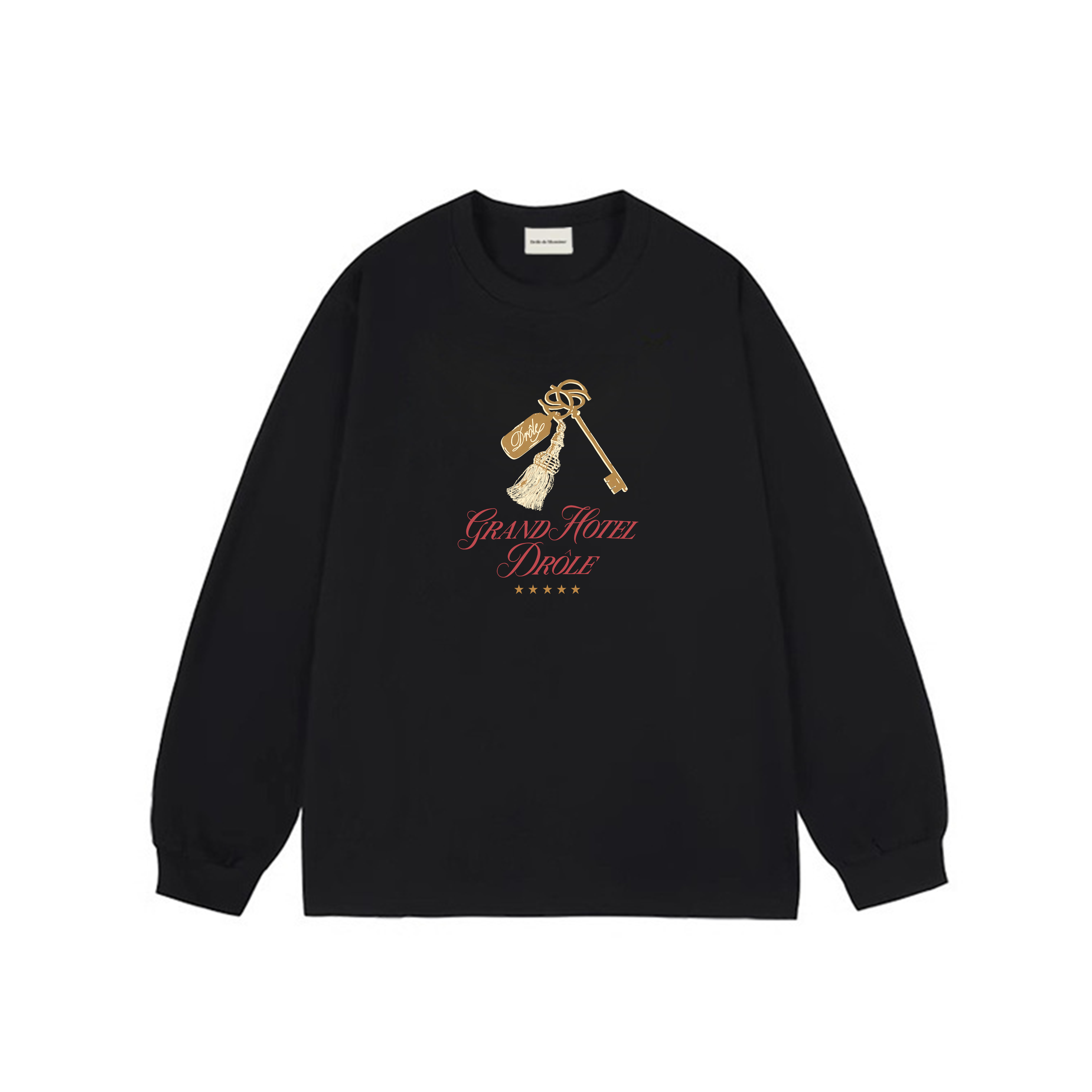 Drôle de Monsieur Black "Grand Hotel" Key Graphic Print Long Sleeve Crewneck Sweatshirt