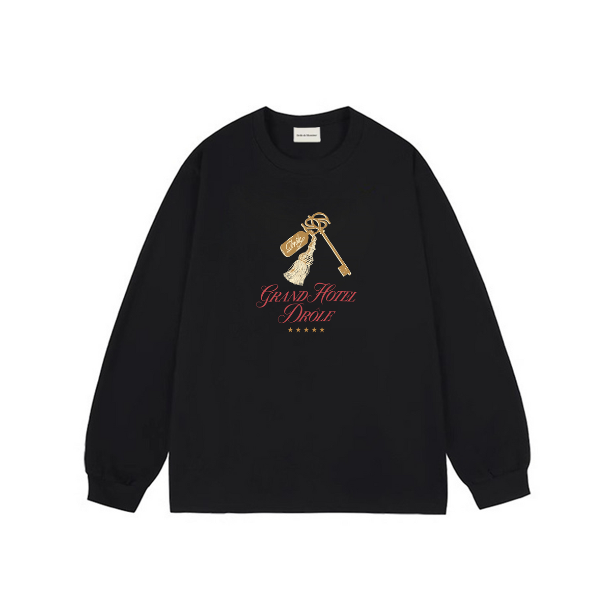 Drôle de Monsieur Black "Grand Hotel" Key Graphic Print Long Sleeve Crewneck Sweatshirt