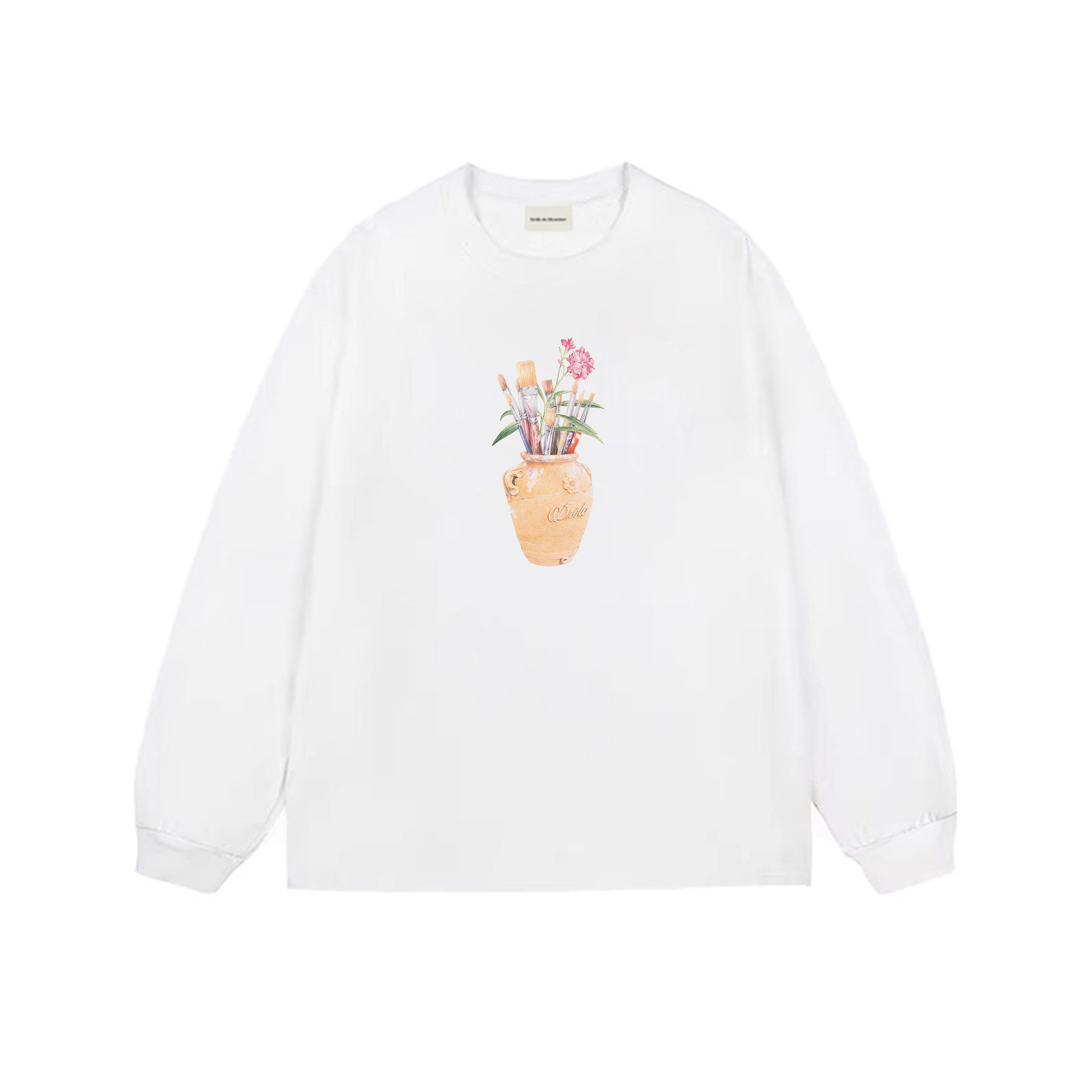 Drôle de Monsieur White Vase & Brushes Graphic Print Long Sleeve Crewneck Sweatshirt