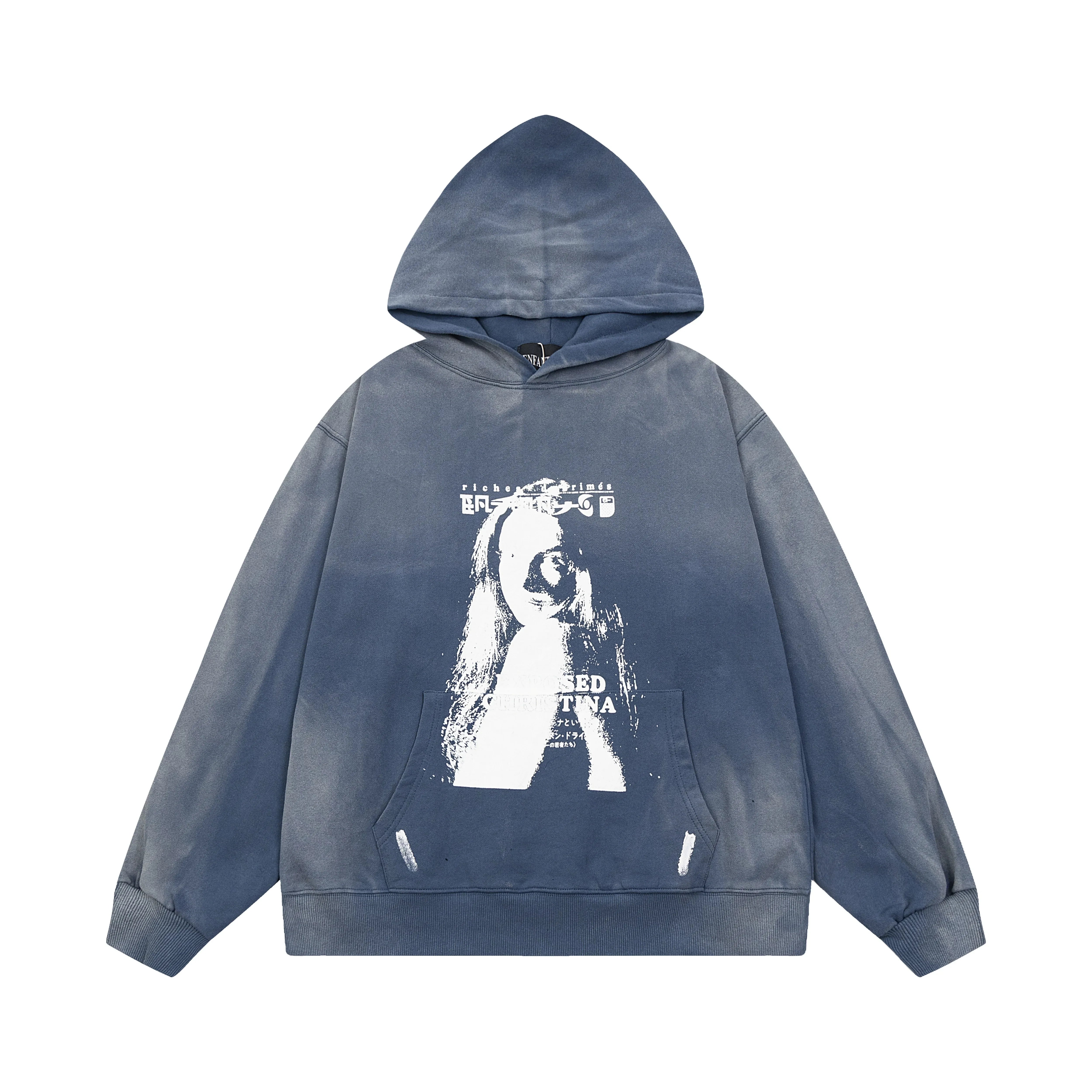 Enfants Riches Déprimés Acid-Wash Portrait Hoodie - Vintage Blue