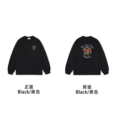 Drôle de Monsieur Black Rose Graphic Print Long Sleeve Crewneck Sweatshirt