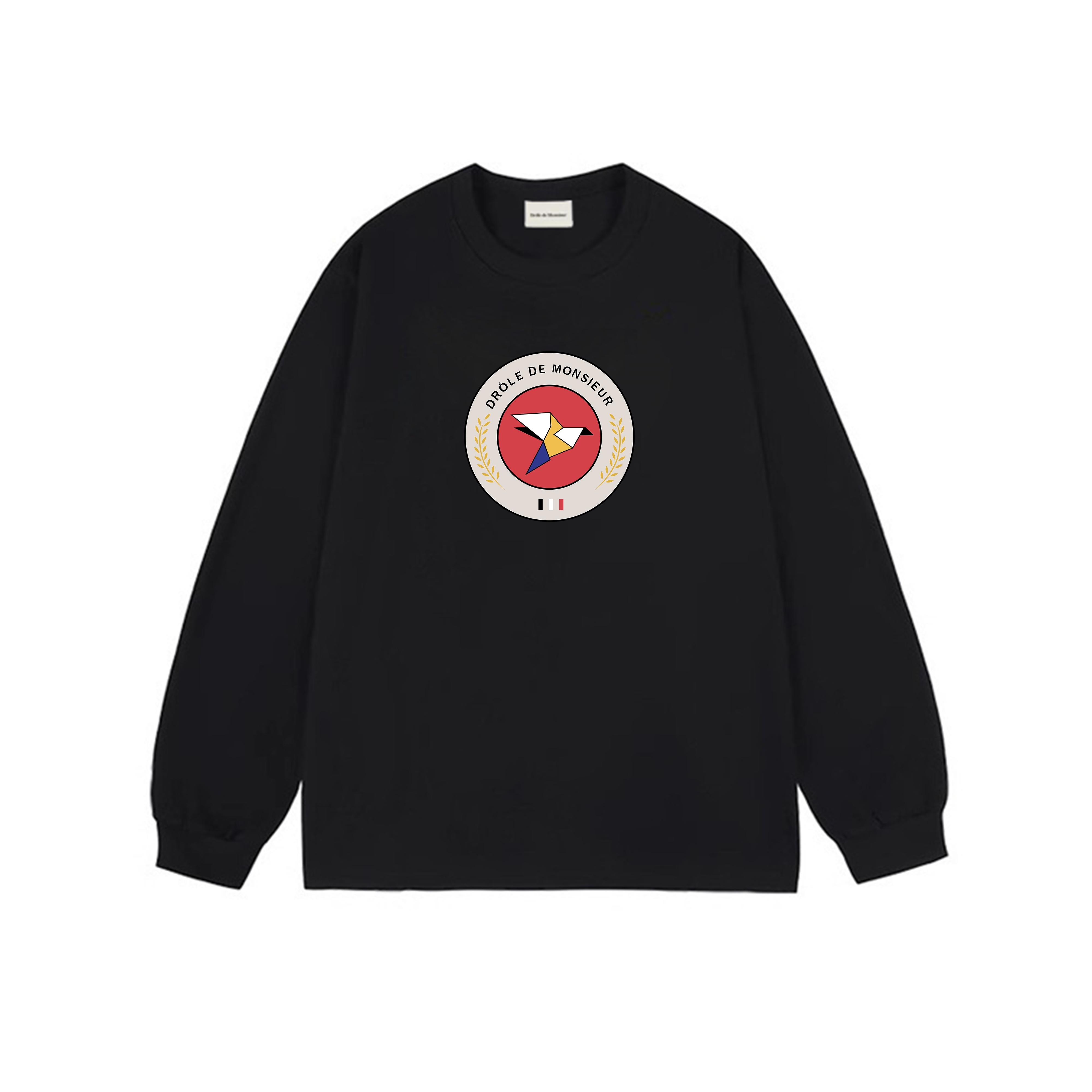 Drôle de Monsieur Black Round Bird Graphic Print Long Sleeve Crewneck Sweatshirt