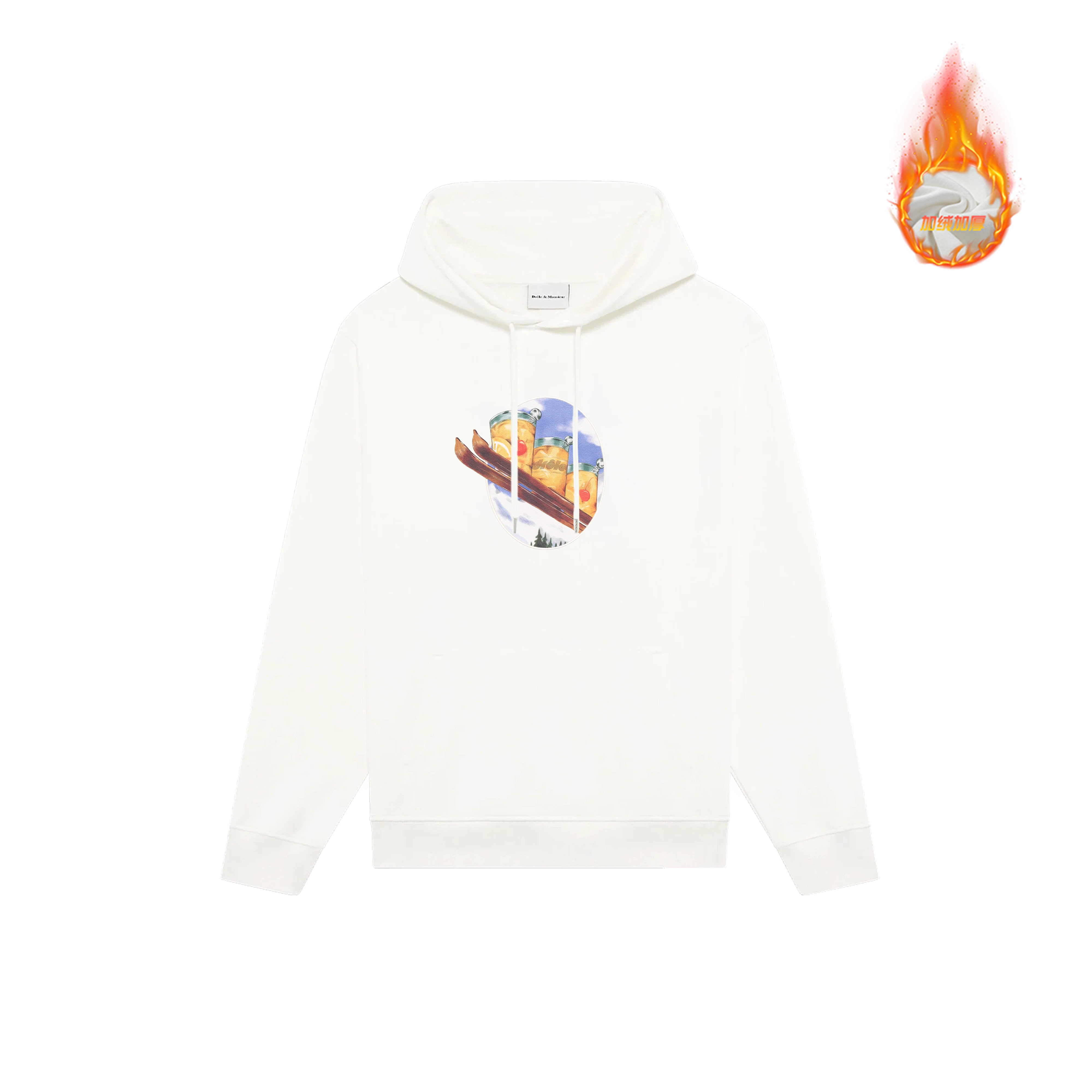 Drôle de Monsieur White Ski Graphic Heavyweight Fleece-Lined Drawstring Hoodie