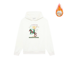 Drôle de Monsieur White Champagne Glass and Jumping Horse Graphic Print Heavyweight Drawstring Hoodie