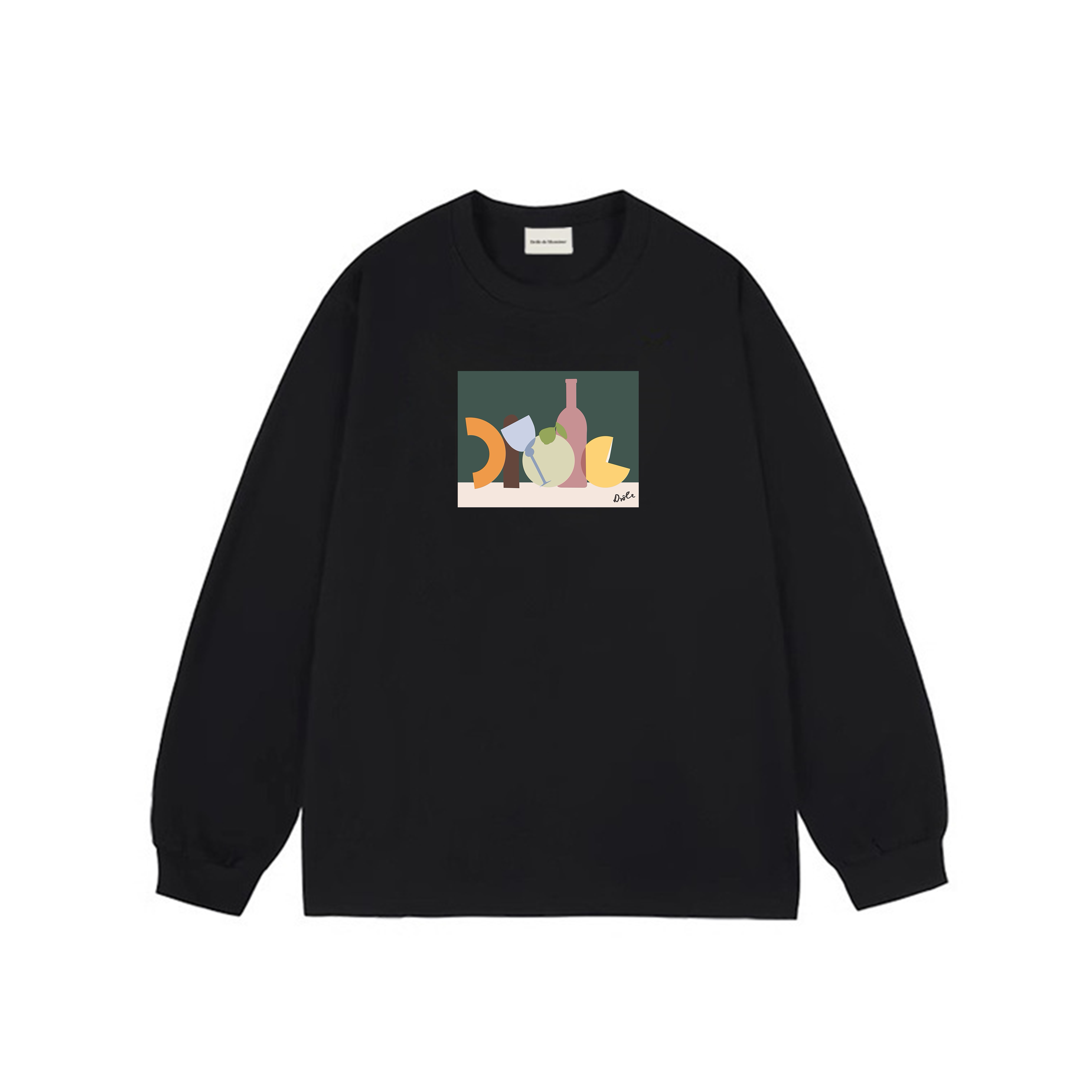 Drôle de Monsieur Black Abstract Still Life Graphic Print Long Sleeve Crewneck Sweatshirt