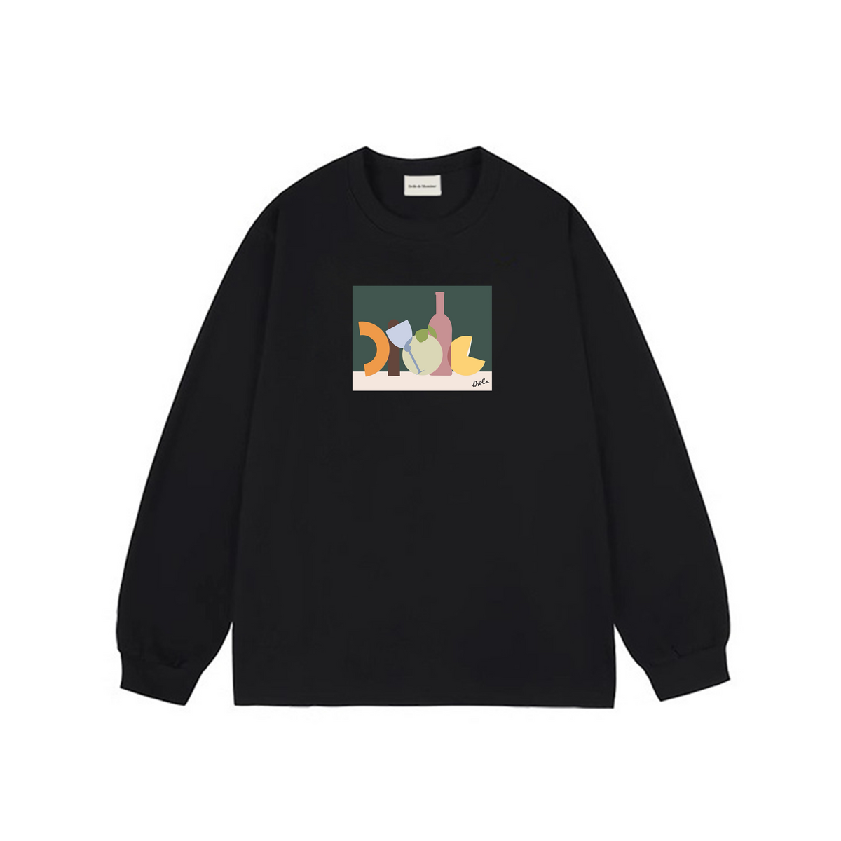 Drôle de Monsieur Black Abstract Still Life Graphic Print Long Sleeve Crewneck Sweatshirt