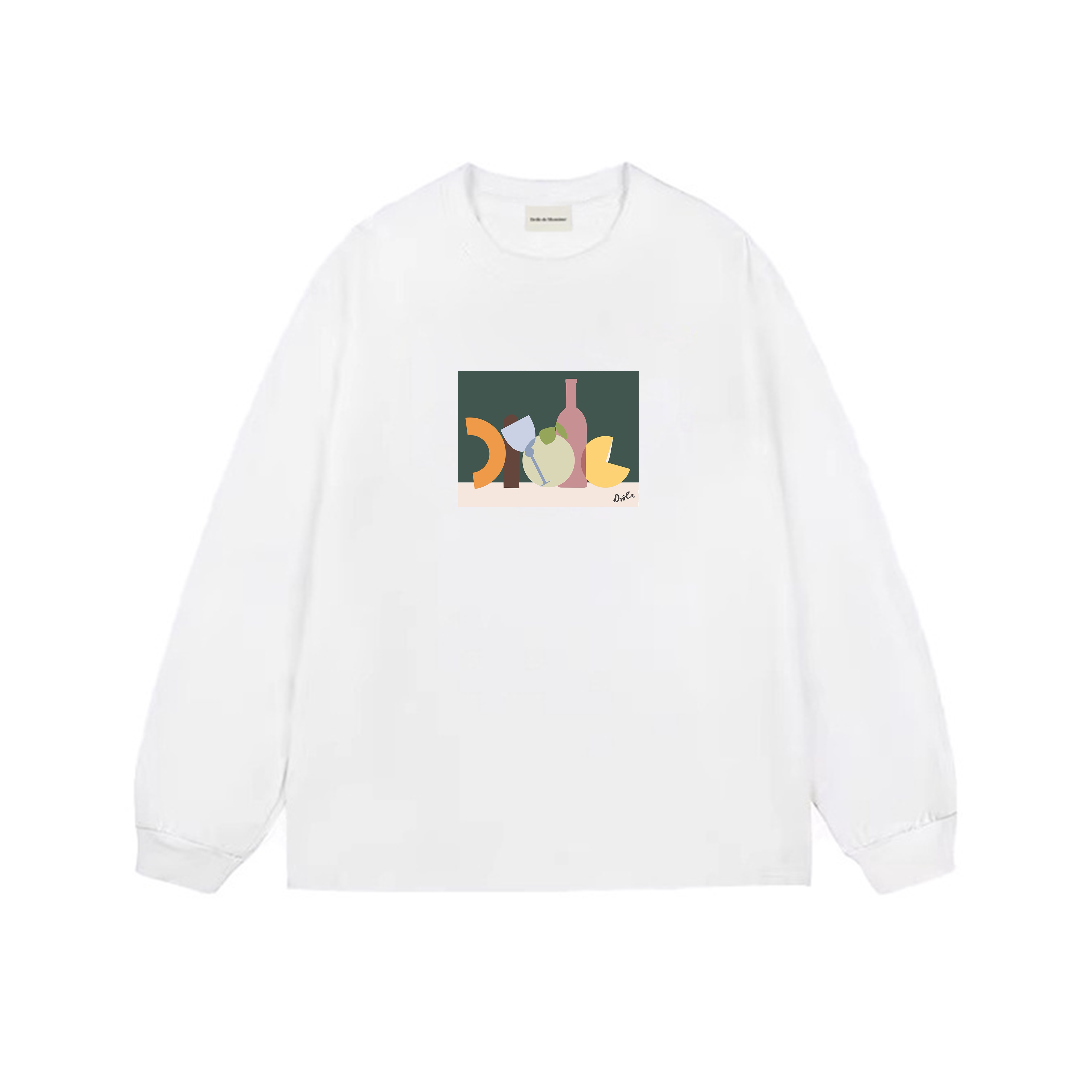 Drôle de Monsieur White Abstract Still Life Graphic Print Long Sleeve Crewneck Sweatshirt