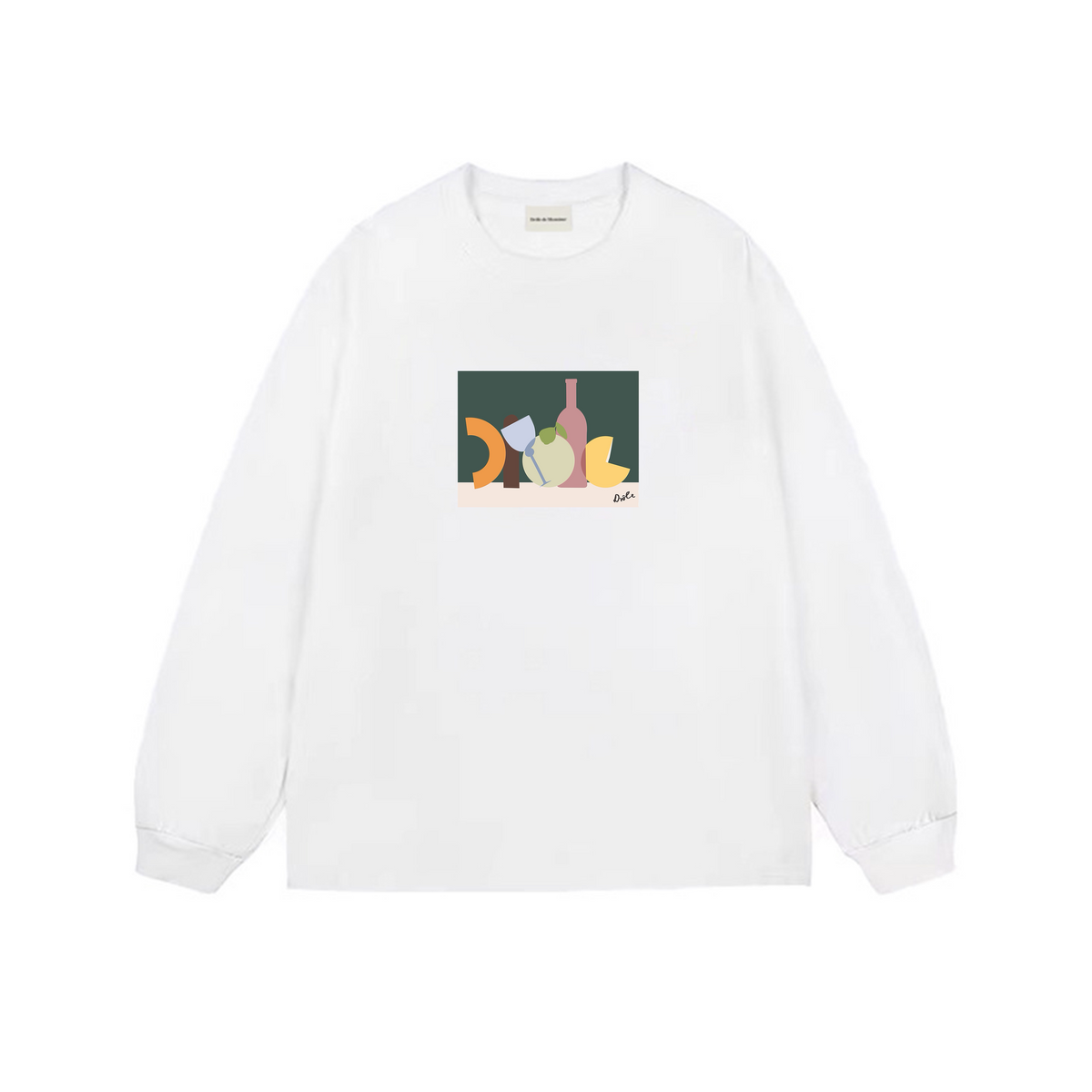 Drôle de Monsieur White Abstract Still Life Graphic Print Long Sleeve Crewneck Sweatshirt