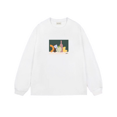 Drôle de Monsieur White Abstract Still Life Graphic Print Long Sleeve Crewneck Sweatshirt