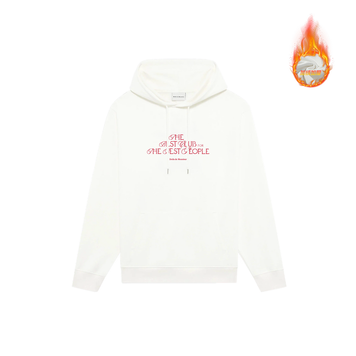 Drôle de Monsieur White Red Lettering Graphic Print Heavyweight Drawstring Hoodie