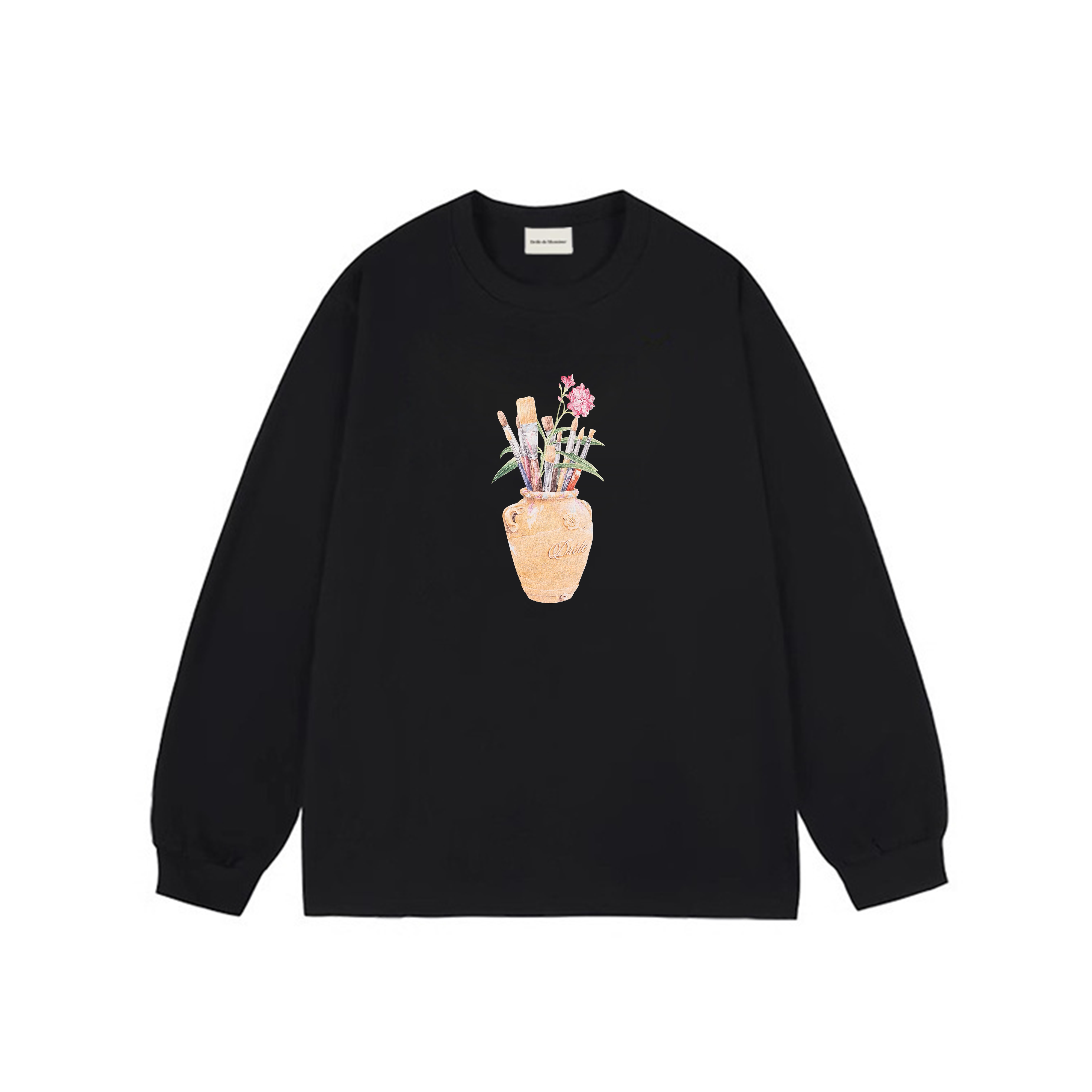 Drôle de Monsieur Black Vase & Brushes Graphic Print Long Sleeve Crewneck Sweatshirt