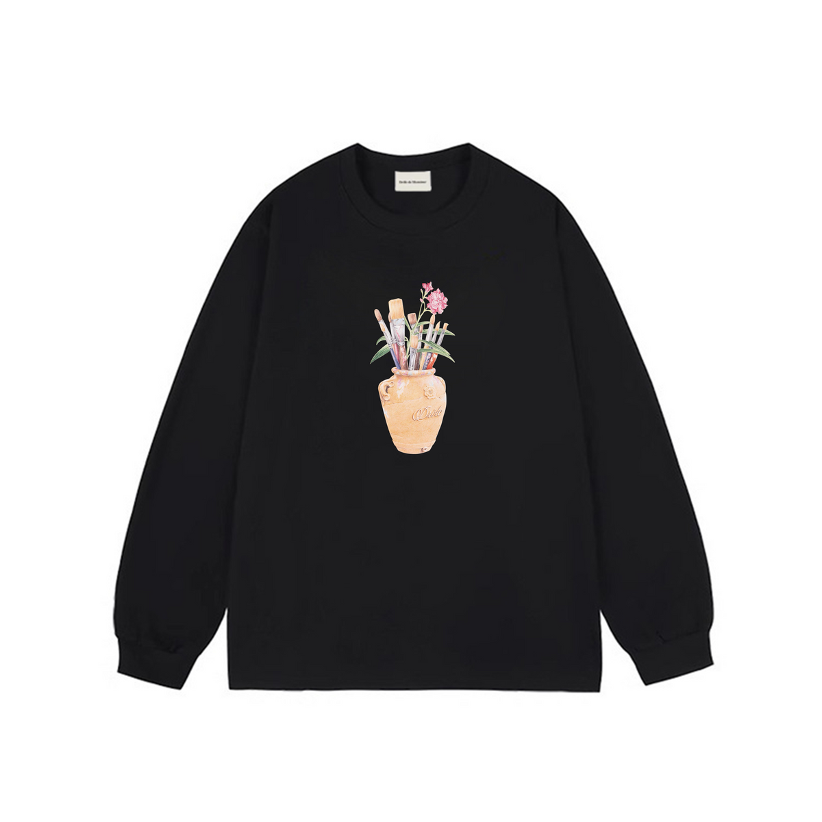 Drôle de Monsieur Black Vase & Brushes Graphic Print Long Sleeve Crewneck Sweatshirt