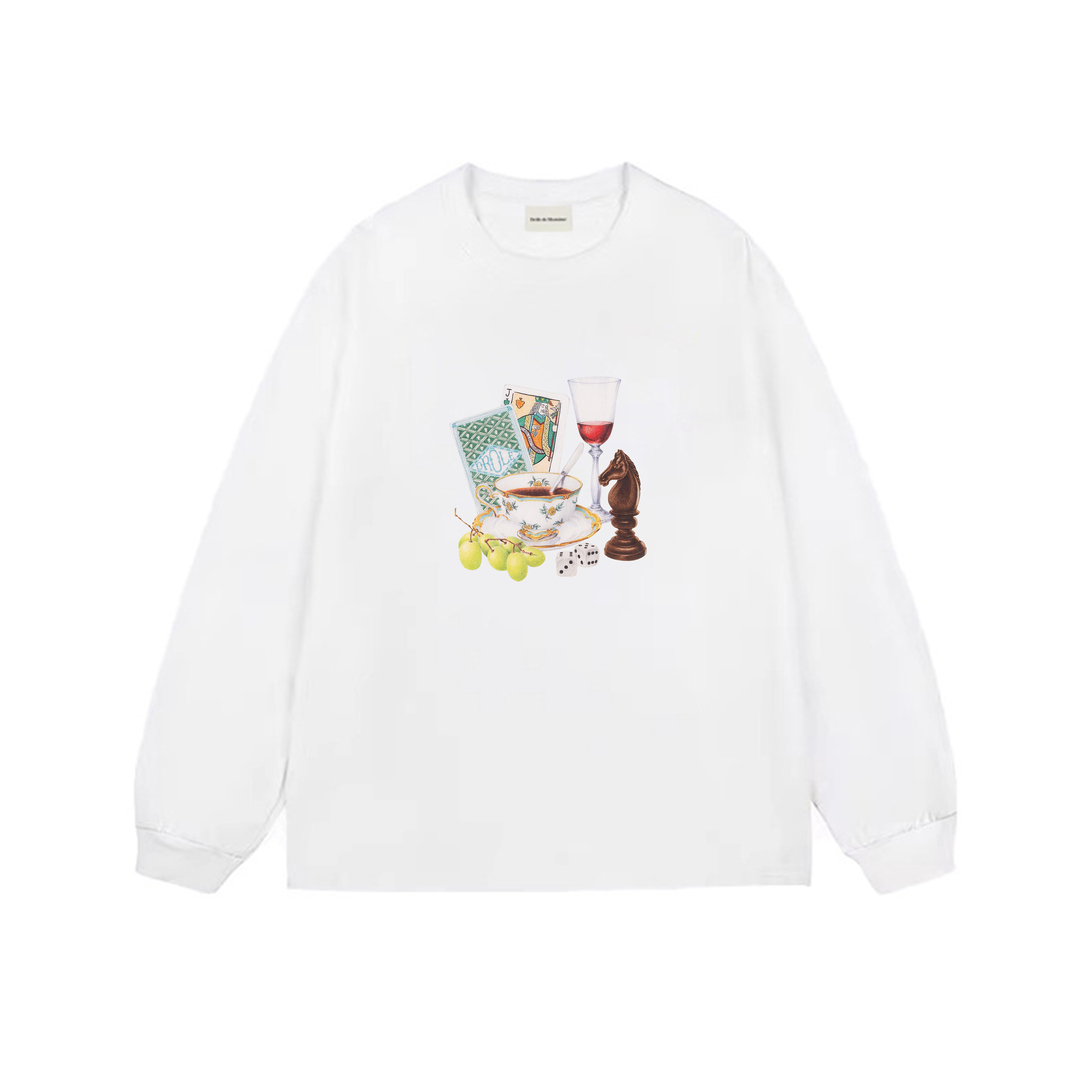 Drôle de Monsieur White Still Life Graphic Print Long Sleeve Crewneck Sweatshirt