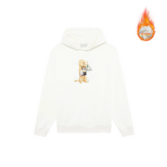 Drôle de Monsieur White Ski Art Graphic Print Heavyweight Fleece-Lined Drawstring Hoodie