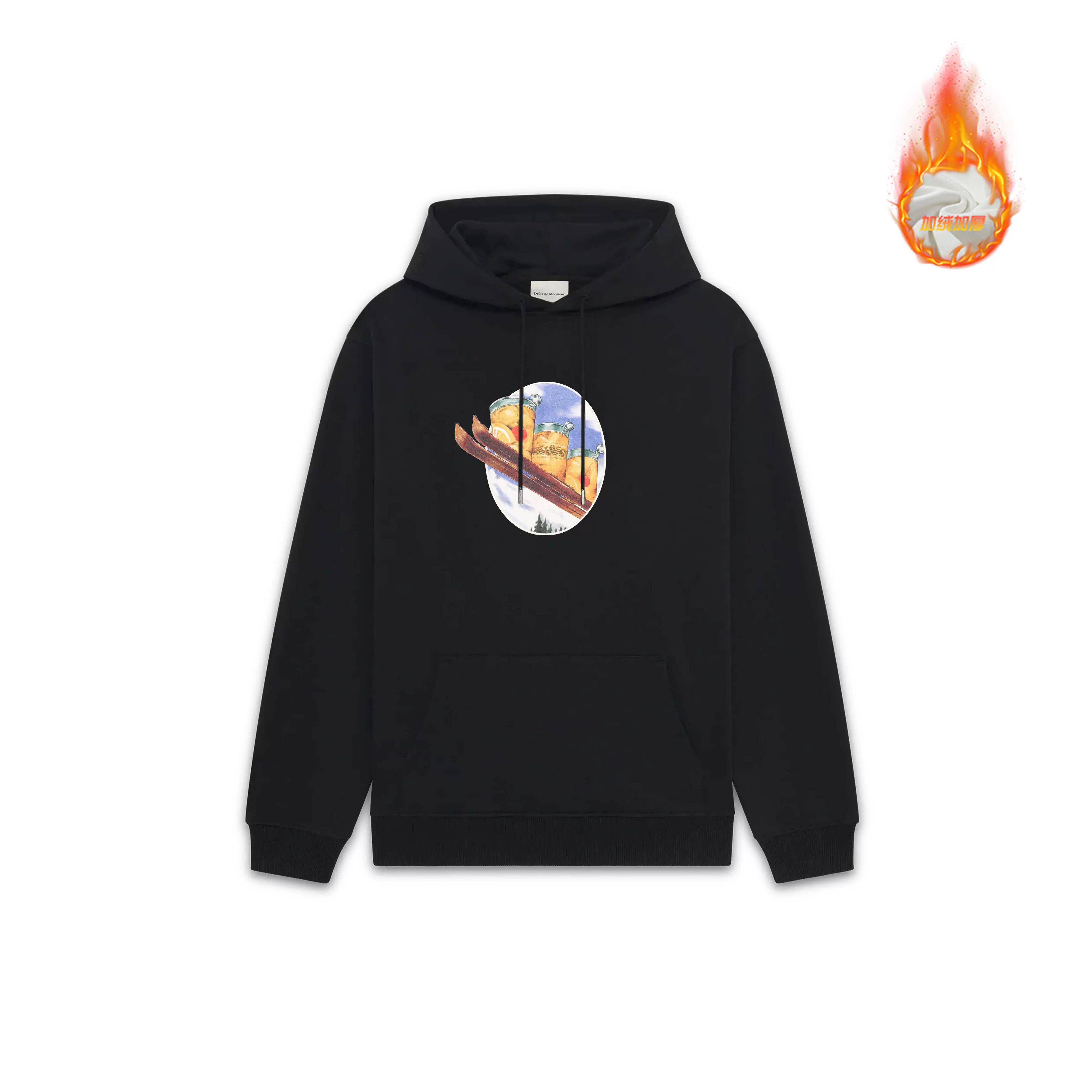 Drôle de Monsieur Black Ski Graphic Heavyweight Fleece-Lined Drawstring Hoodie