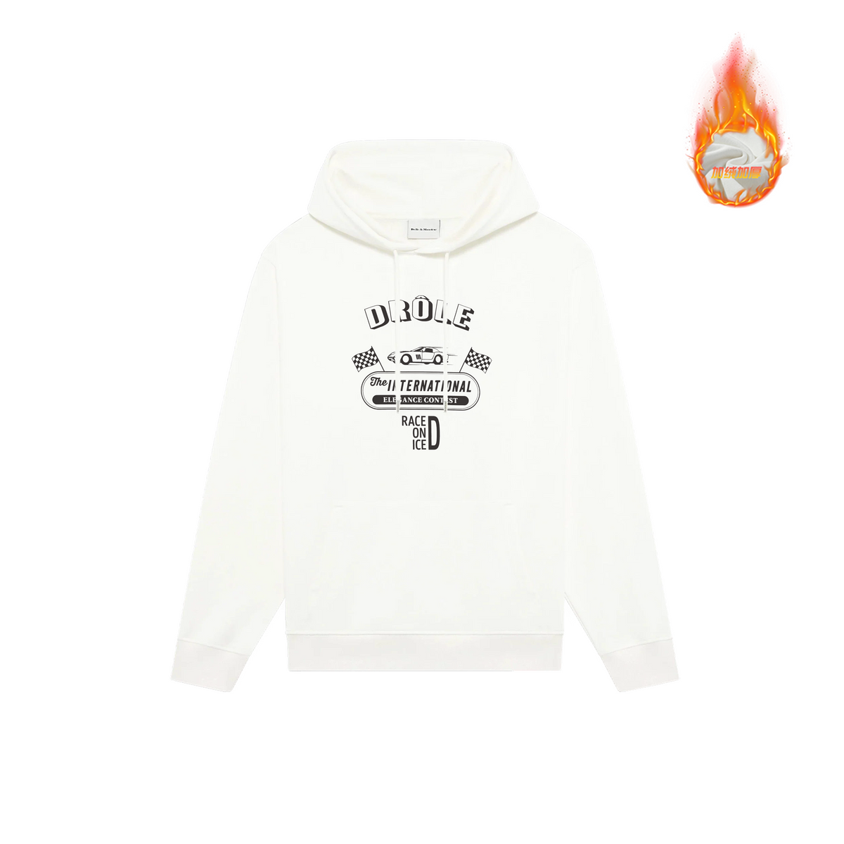 Drôle de Monsieur White Vintage Racing Car and Slogan Graphic Print Heavyweight Drawstring Hoodie