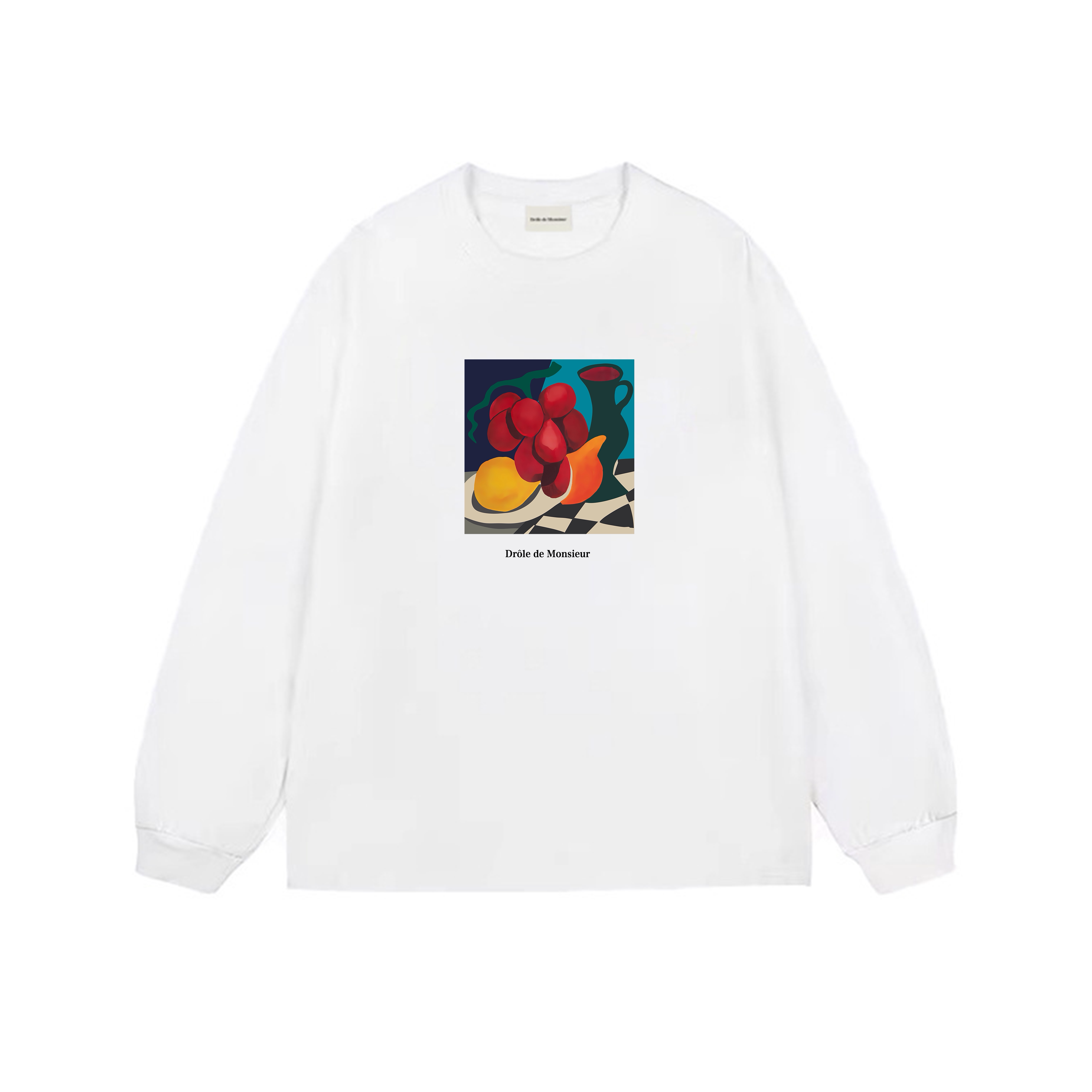 Drôle de Monsieur White Fruit Still Life Graphic Print Long Sleeve Crewneck Sweatshirt