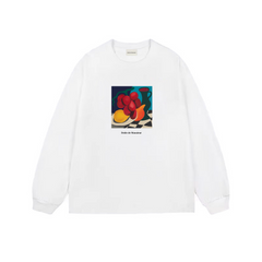 Drôle de Monsieur White Fruit Still Life Graphic Print Long Sleeve Crewneck Sweatshirt
