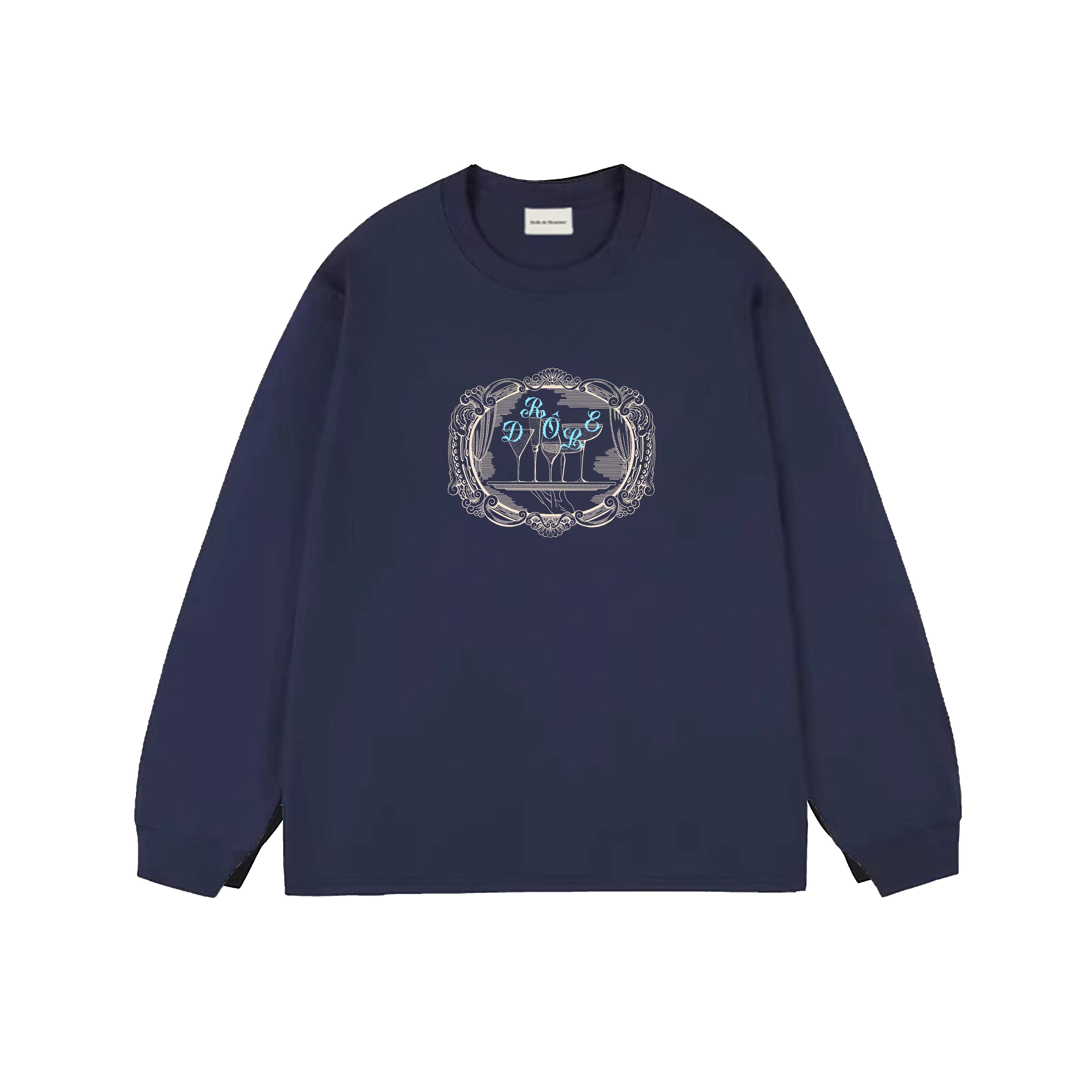 Drôle de Monsieur Navy Blue Art Print Long Sleeve Crewneck Sweatshirt