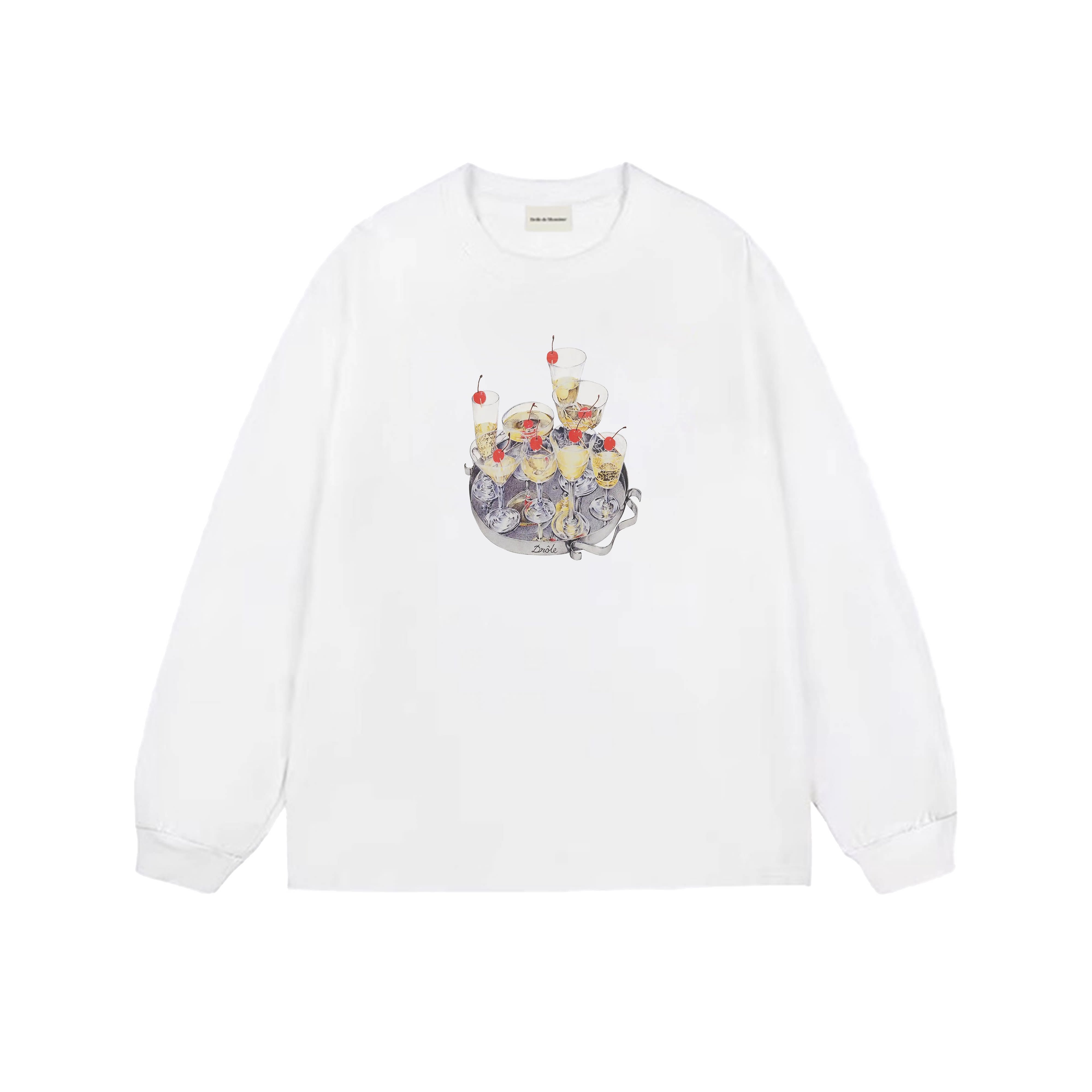 Drôle de Monsieur White Cocktail Tray Graphic Print Long Sleeve Crewneck Sweatshirt