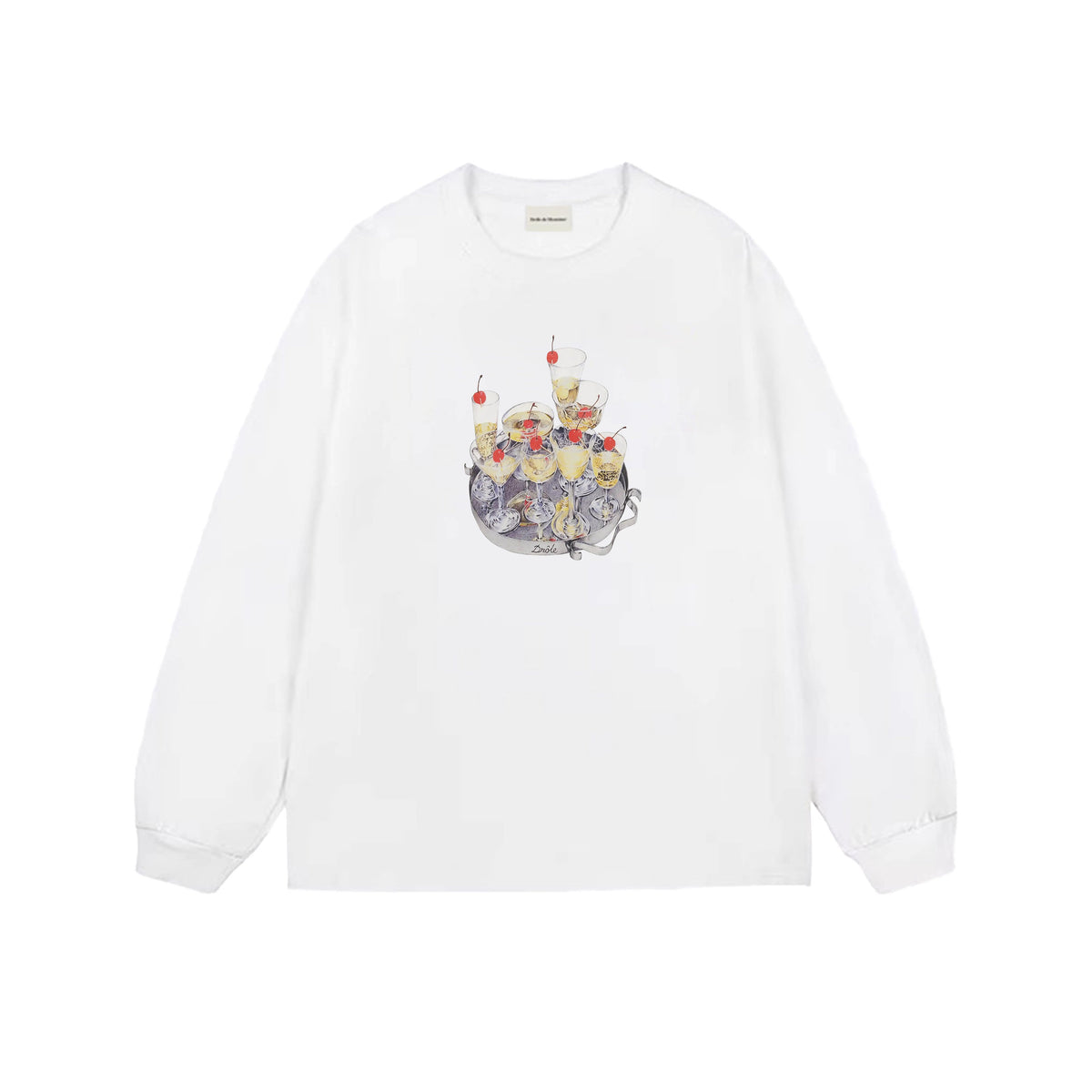 Drôle de Monsieur White Cocktail Tray Graphic Print Long Sleeve Crewneck Sweatshirt