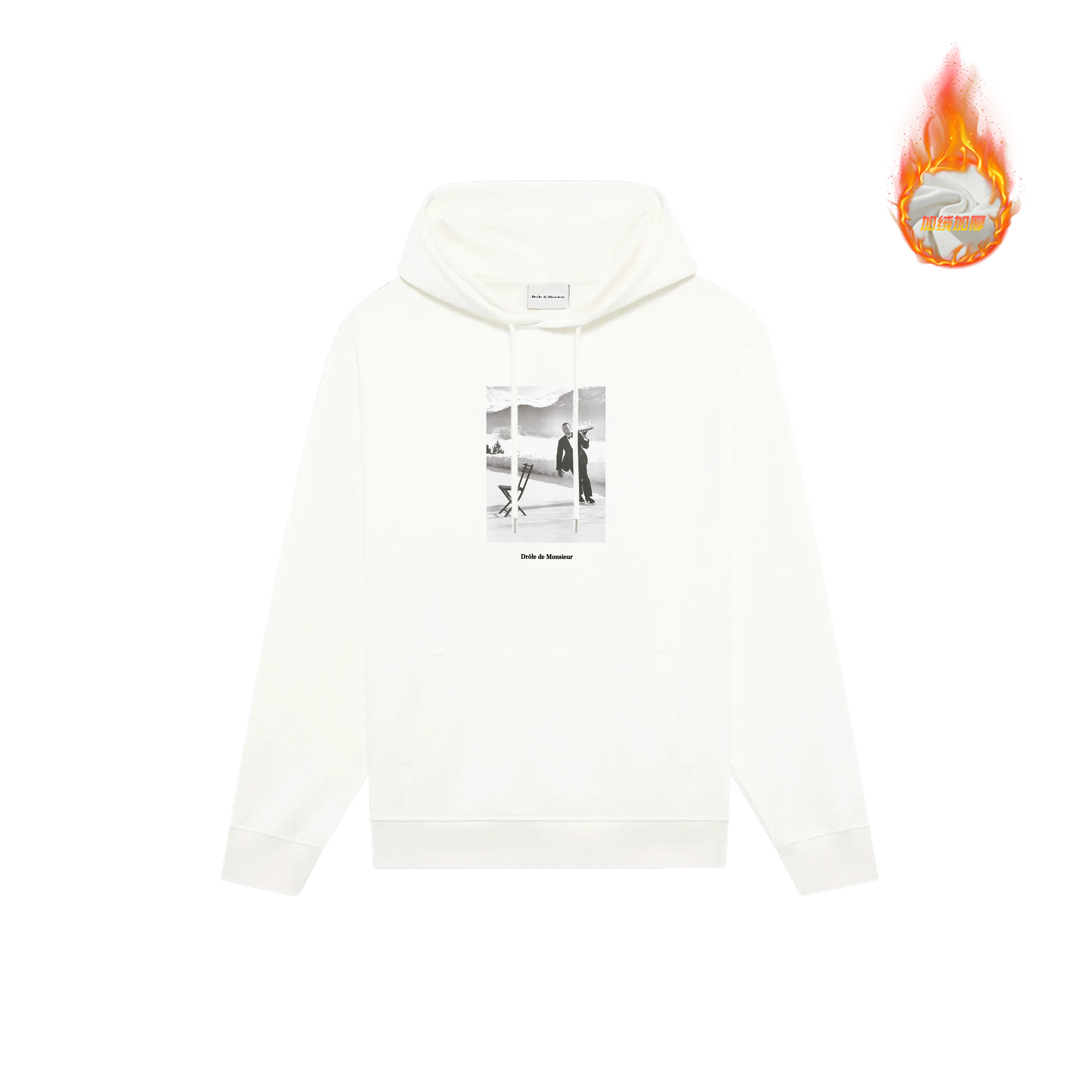 Drôle de Monsieur White Vintage Photography Graphic Print Heavyweight Drawstring Hoodie