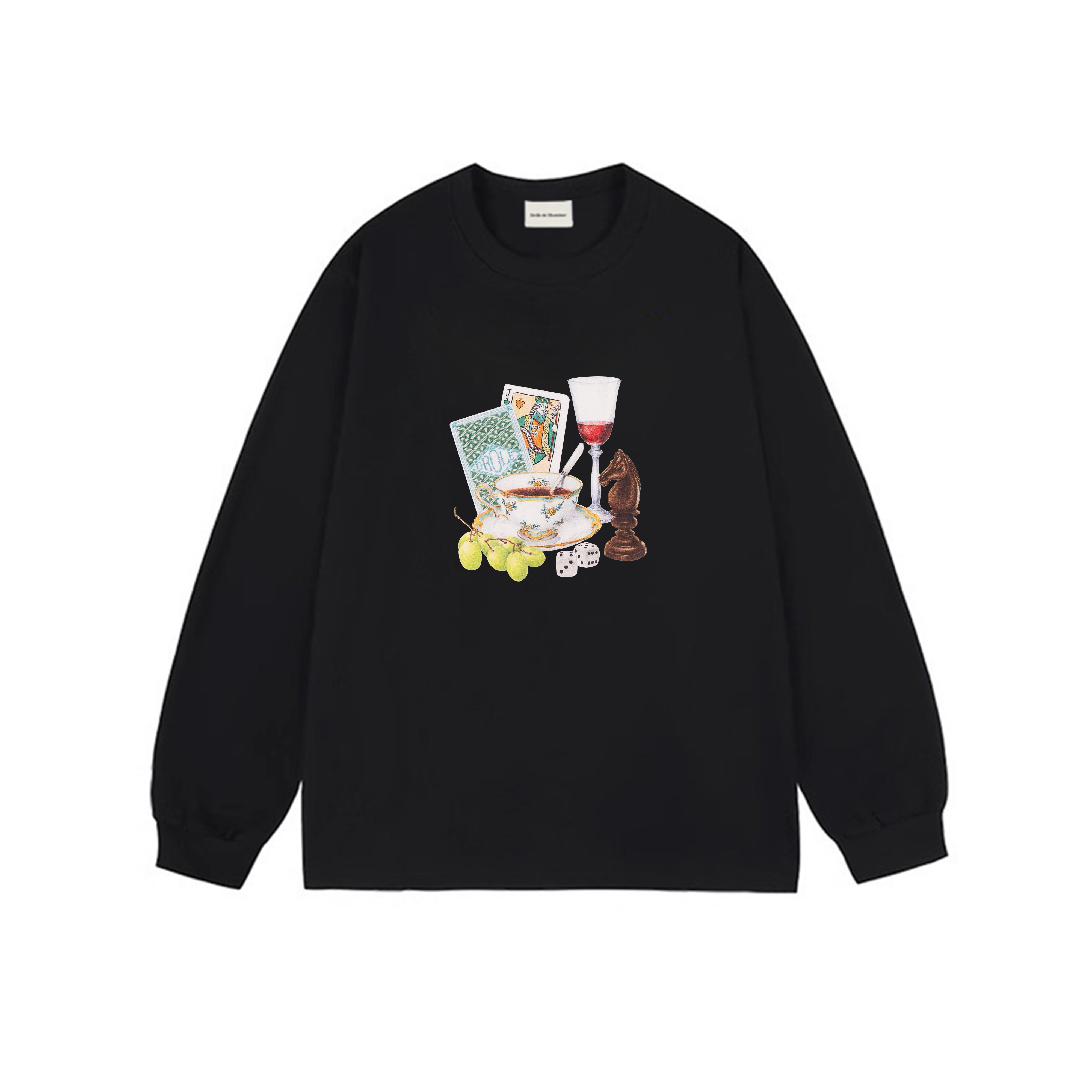 Drôle de Monsieur Black Still Life Graphic Print Long Sleeve Crewneck Sweatshirt