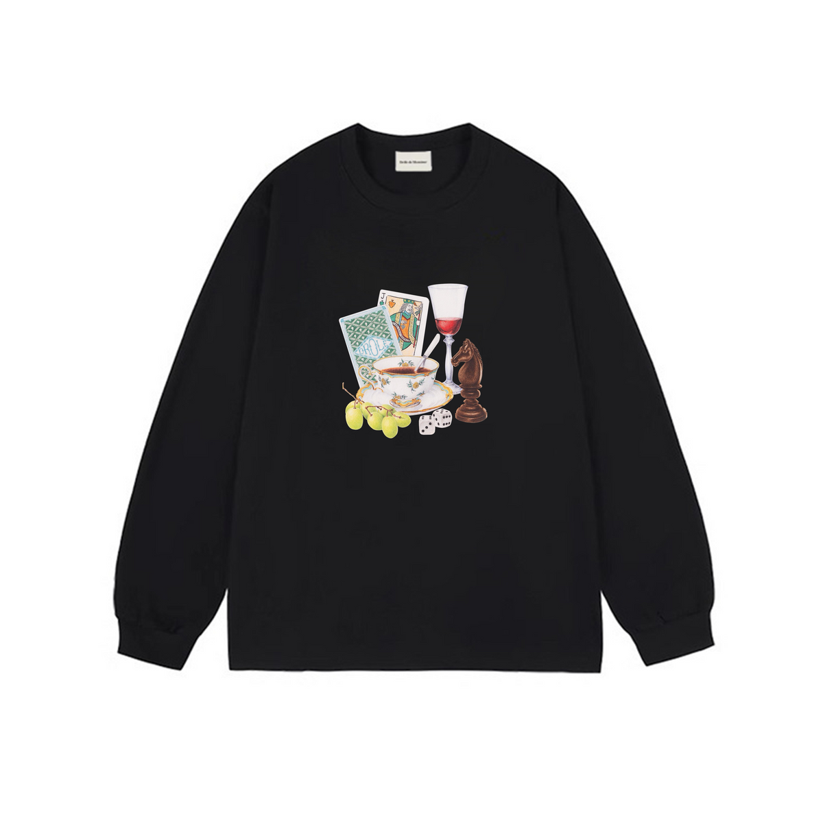 Drôle de Monsieur Black Still Life Graphic Print Long Sleeve Crewneck Sweatshirt